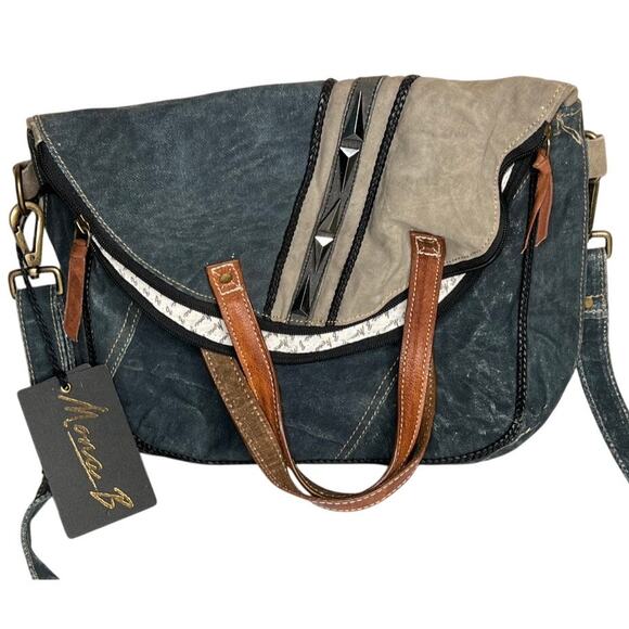 NWT Mona B. Fold-Over Upcycled Gia Canvas Tote Bag with Vegan Leather Trim - Picture 1 of 6